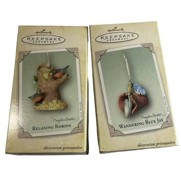 2 Hallmark Marjolein Bastin Ornaments Robin & Blue Jay Natures Sketchbook New - Picture 1 of 7
